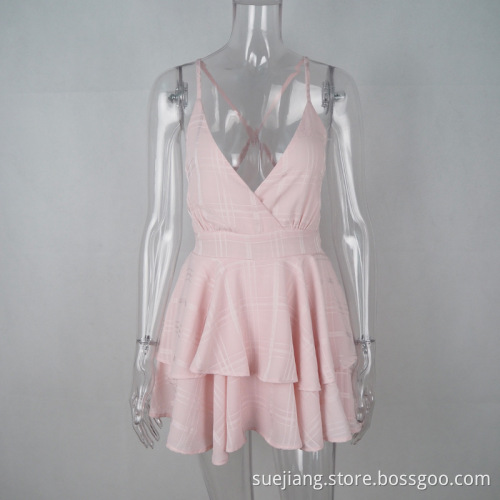 Women Sexy Mini Lace V-Neck Halter Mesh Dress